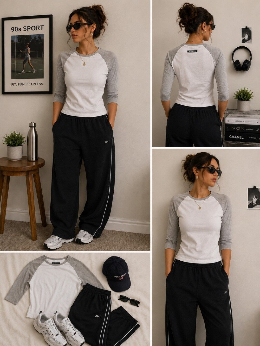 Alphalete White & Light Gray Raglan 3/4 Sleeve Women's Top